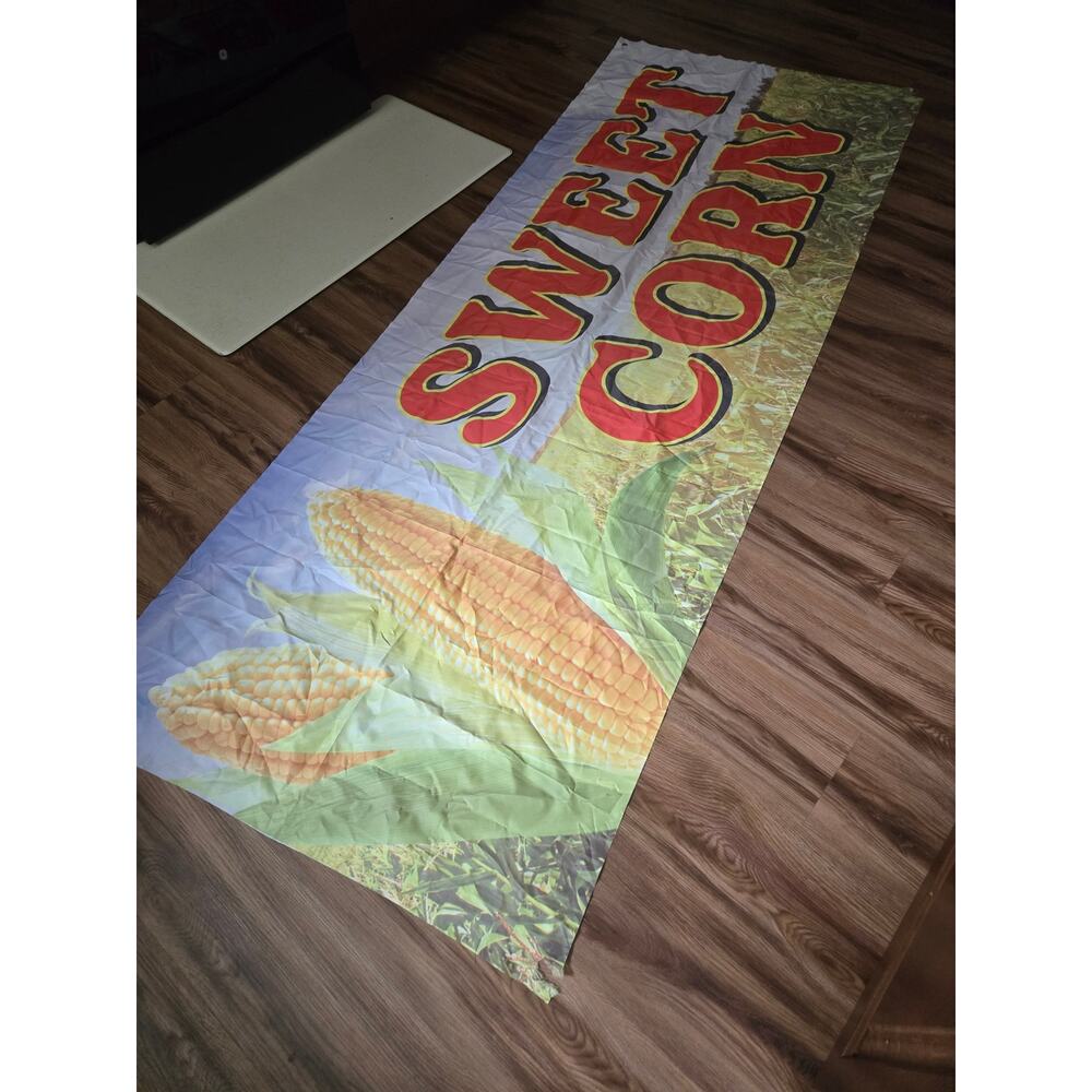 Sweet Corn Banner Polyester 94" x 35.5" Advertisement Farm Stand Nylon
